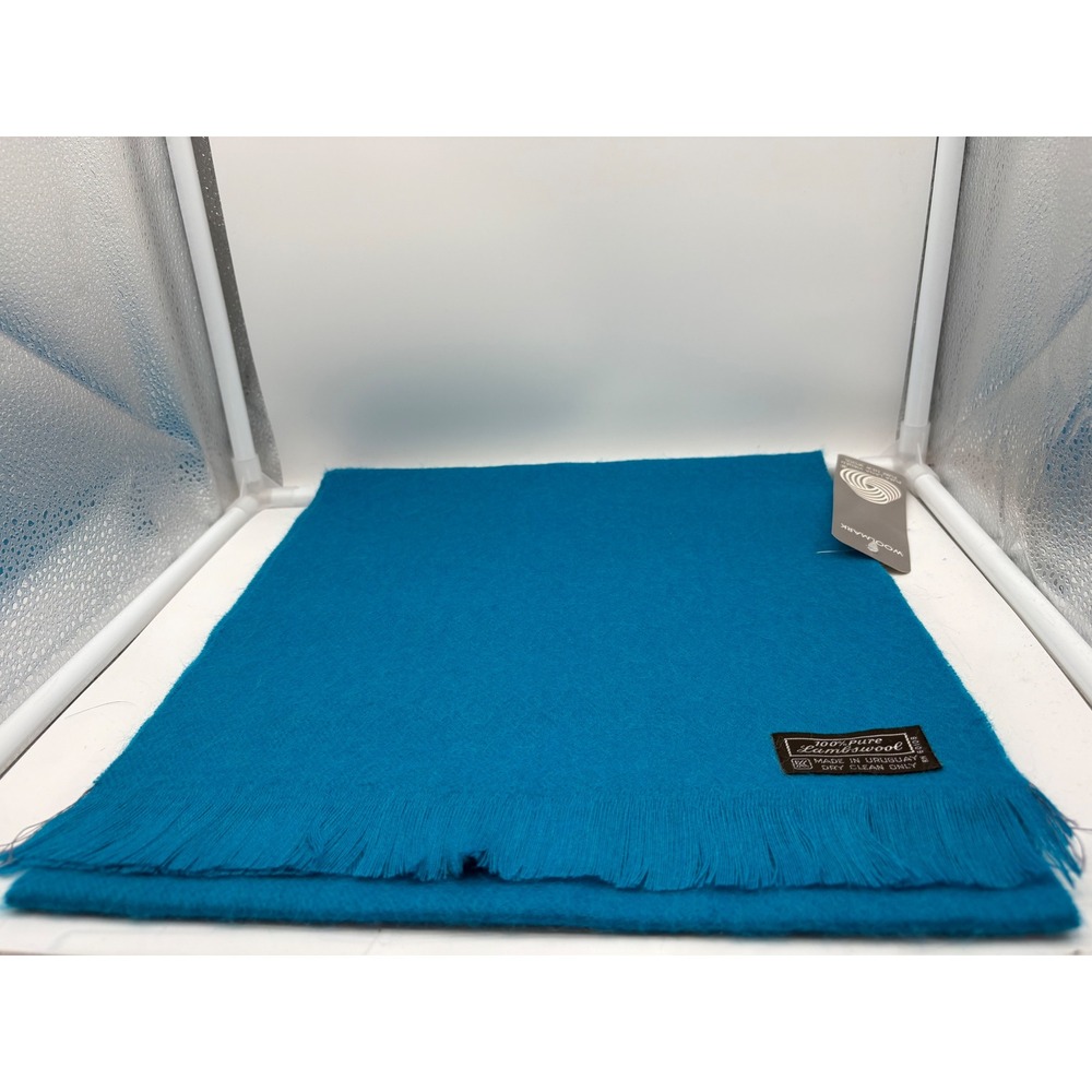 Vintage Pure Lambswool teal Winter Scarf Made in Uruguay Luxury Soft Wool Fringe